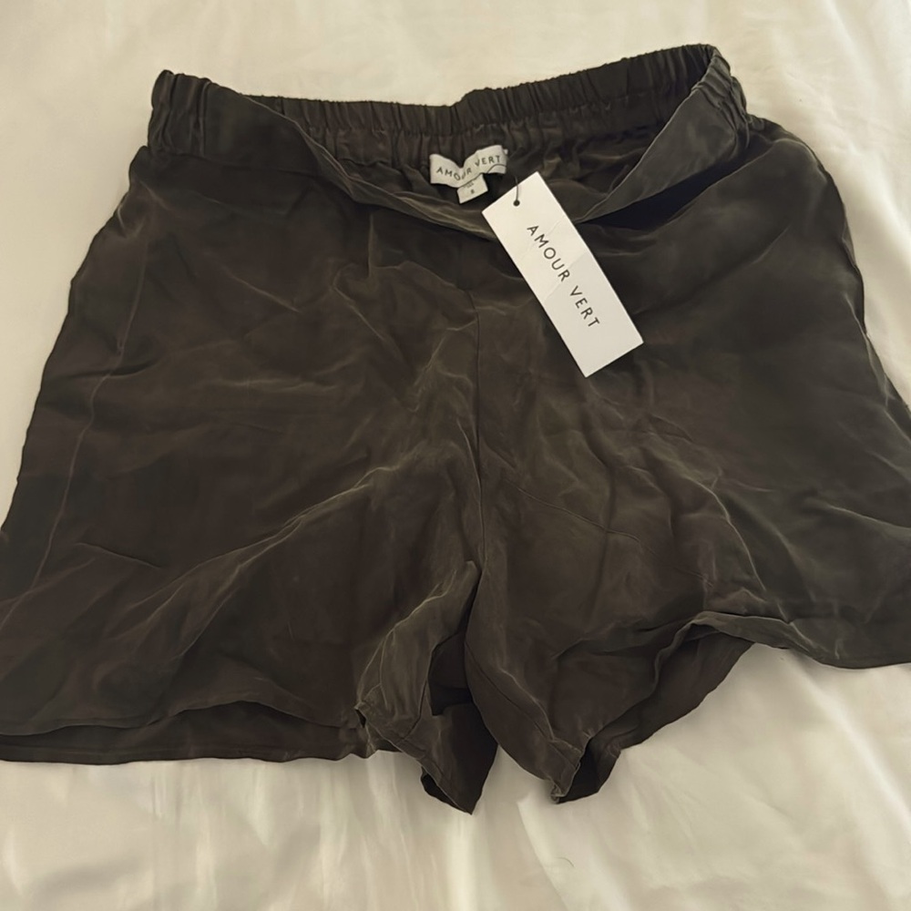 Amour Vert silk olive green shorts
